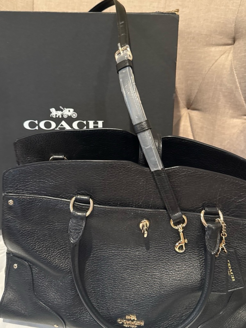 COACH Black Leather Tote with Gold Hardware - Picture 6 of 7